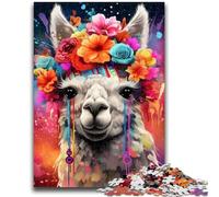 Jigsaw Puzzles for Teenagers 1000 Alpaca Wearing Flowers Adult Puzzles,Stress Reliever Staycation Kill Time Parent-child Interaction (50x75cm)