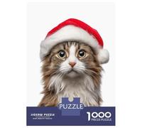 Jigsaw Puzzles for Teenagers 1000 American Curl Cat Wearing Santa Hat Portrait Jigsaws for Adults Brain Teaser Game Presents for Women Unique Birthday And Gifts 70x50cm/1000pcs