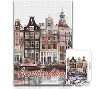 Jigsaw Puzzles for Teenagers 1000 Amsterdam City Watercolor Staycation Kill Time Hands-on Game Secret Santa Gifts (size 38x52cm)