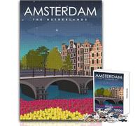 Jigsaw Puzzles for Teenagers 1000 Amsterdam Travel Poster Challenging Game Toys Analysis And Logic Secret Santa Gifts Size 38x26cm