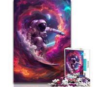 Jigsaw Puzzles for Teenagers 1000 Astronaut Space Surfing Adult Puzzles,Stress Reliever Staycation Kill Time Parent-child Interaction 38x26cm