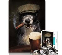 Jigsaw Puzzles for Teenagers 1000 Australian Shepherd Dog Smoking 1000 Pieces for Adults,Vibrant And Unique Design Relaxing & Challenging Puzzle Experience 26x38cm