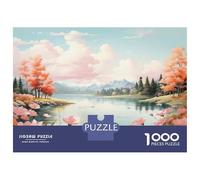 Jigsaw Puzzles for Teenagers 1000 Autumnal Lake with Pink Trees Adult Puzzles Brain Teaser Game Perfect Decoration Deal As Gifts for The Whole Family 38x26cm/1000pcs