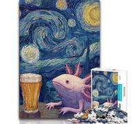 Jigsaw Puzzles for Teenagers 1000 Axolotl with Beer Starry Night Jigsaw,Learning Educational Toys Family Games Gifts for Friends And Family (size 75x50cm)