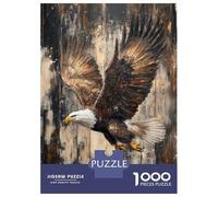 Jigsaw Puzzles for Teenagers 1000 Bald Eagle in Flight on Wood Bold Nature Wall Art Teenager Puzzles Relax Games Pattern Assembly Deal As Gifts for The Whole Family 52x38cm/1000pcs