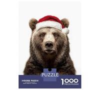 Jigsaw Puzzles for Teenagers 1000 Bear with Santa Hat Portrait Jigsaw Fun Games Perfect Decoration Deal As Gifts for The Whole Family 38x26cm/1000pcs