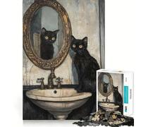 Jigsaw Puzzles for Teenagers 1000 Black Cat in A Bathroom Tight Cut Fun Creative Brain Play Relax Fun Time Xmas Art Gift (38x52cm)