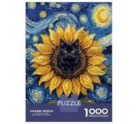 Jigsaw Puzzles for Teenagers 1000 Black Cat in Sunflower Adult Jigsaw Puzzle Relax Games Difficult Challenge Unique Birthday And Gifts 38x26cm/1000pcs