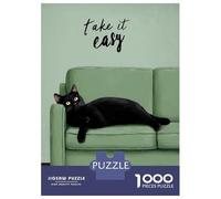 Jigsaw Puzzles for Teenagers 1000 Black Cat Lounging on Green Sofa Jigsaws for Adults DIY Toys Analysis And Logic Help The Brain Exercise 38x26cm/1000pcs