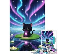 Jigsaw Puzzles for Teenagers 1000 Black Cat on Lily Pad Fun at Home Activities, Improve Memory Fun Games Suitable for People Aged 14 And Above (38x26cm)