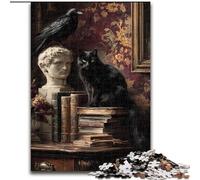 Jigsaw Puzzles for Teenagers 1000 Black Cat Standing on Books, Toys Educational Games Stress Relieving Unique Home Decor And Gifts (Size 50x75cm)