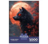 Jigsaw Puzzles for Teenagers 1000 Black Wolf And Blood Moon Jigsaws for Adults Brain Teaser Game Presents for Women Unique Birthday And Gifts 70x50cm/1000pcs