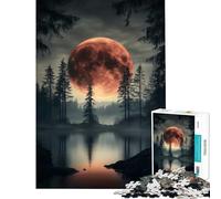 Jigsaw Puzzles for Teenagers 1000 Blood Moon Over Lake Practical Game Toy Intellectual Game Birthday Gifts Presents for Women (Size 38x52cm)