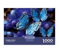Jigsaw Puzzles for Teenagers 1000 Blue Butterflies on Purple Flowers Jigsaw Fun Games Perfect Decoration Deal As Gifts for The Whole Family 70x50cm/1000pcs