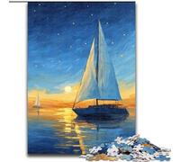 Jigsaw Puzzles for Teenagers 1000 Boat Sailing Under The Starry Sky, Toys Educational Games Stress Relieving Unique Home Decor And Gifts (Size 26x38cm)