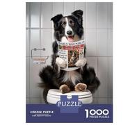 Jigsaw Puzzles for Teenagers 1000 Border Collie on Toilet Puzzles for Adults Hands-on Game Stress Reliever Help The Brain Exercise 38x26cm/1000pcs