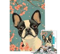 Jigsaw Puzzles for Teenagers 1000 Boston Terrier with Cherry Blossoms Art 1000 Jigsaw Puzzle Educational Toy Staycation Kill Time Birthday And Unique Gifts (38x26cm)