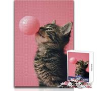 Jigsaw Puzzles for Teenagers 1000 Bubble Gum Pink Kitten Unique Challenge Game Tough Challenge Birthday Gifts Size 50x75cm