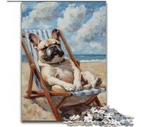 Jigsaw Puzzles for Teenagers 1000 Bulldog on The Beach, for Age 14+ Suitable for Couples Fun at Home Activities, Birthday Present,Travel Gifts (Size 50x75cm)