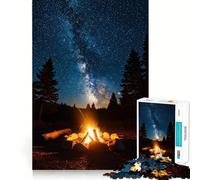 Jigsaw Puzzles for Teenagers 1000 Campfire Under The Milky Way Tight Cut Fun Creative Brain Play Relax Fun Time Xmas Art Gift (38x52cm)
