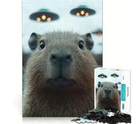 Jigsaw Puzzles for Teenagers 1000 Capybara with UFOs in The Background Tight Cut Fun Creative Brain Play Relax Fun Time Xmas Art Gift (38x52cm)