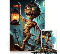Jigsaw Puzzles for Teenagers 1000 Cartoon Mummy with Lantern in Graveyard Tight Cut Fun Creative Brain Play Relax Fun Time Xmas Art Gift (38x52cm)