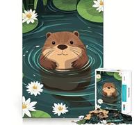 Jigsaw Puzzles for Teenagers 1000 Cartoon Otter Swimming in Lily Pond Tight Cut Fun Creative Brain Play Relax Fun Time Xmas Art Gift (38x52cm)