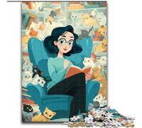 Jigsaw Puzzles for Teenagers 1000 Cat And Girl Reading, Challenging Difficult with Fully Interlocking Randomly Shaped Pieces (size 26x38cm)