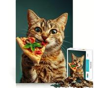 Jigsaw Puzzles for Teenagers 1000 Cat And His Pizza Tight Cut Fun Creative Brain Play Relax Fun Time Xmas Art Gift (38x52cm)