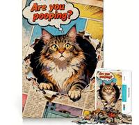 Jigsaw Puzzles for Teenagers 1000 Cat Bursting Through Comic Book Page Tight Cut Fun Creative Brain Play Relax Fun Time Xmas Art Gift (38x26cm)