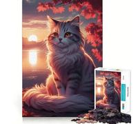 Jigsaw Puzzles for Teenagers 1000 Cat by The Lake at Sunset Tight Cut Fun Creative Brain Play Relax Fun Time Xmas Art Gift (38x52cm)