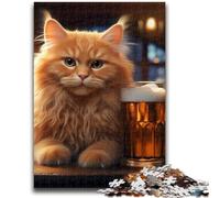 Jigsaw Puzzles for Teenagers 1000 Cat Drinking Beer Adult Puzzles,Stress Reliever Staycation Kill Time Parent-child Interaction (26x38cm)
