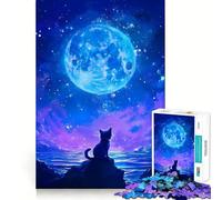 Jigsaw Puzzles for Teenagers 1000 Cat Gazing at The Moon Tight Cut Fun Creative Brain Play Relax Fun Time Xmas Art Gift (50x75cm)
