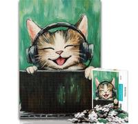 Jigsaw Puzzles for Teenagers 1000 Cat Listening to Music 1000 Piece Puzzle,Learning Educational Toys Family Games Gifts for Friends And Family 26x38cm
