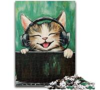 Jigsaw Puzzles for Teenagers 1000 Cat Listening to Music for Age 14 Years And over Family Games Christmas Game Presents for Women 26x38cm