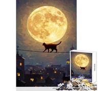 Jigsaw Puzzles for Teenagers 1000 Cat on A Wire, Full Moon Puzzle For Teenagers Hand Speed Race Every Piece Is Unique - Birthday And Unique Gifts (50x75cm)
