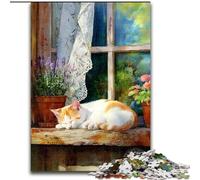 Jigsaw Puzzles for Teenagers 1000 Cat on The Window, Suitable for People Aged 14 And Above Challenging To Complete But Fun And Humorous Great Gift 26x38cm