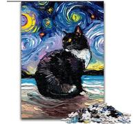 Jigsaw Puzzles for Teenagers 1000 Cat Starry Night Van Gogh, Suitable for People Aged 14 And Above Educational Games Secret Santa Gifts (Size 50x75cm)