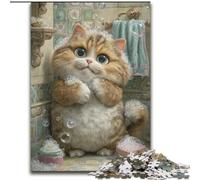 Jigsaw Puzzles for Teenagers 1000 Cat Taking A Bath, Suitable for People Aged 14 And Above Challenging To Complete But Fun And Humorous Great Gift 26x38cm