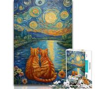 Jigsaw Puzzles for Teenagers 1000 Cat Under The Night Sky Jigsaw,Learning Educational Toys Family Games Gifts for Friends And Family (size 75x50cm)