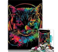 Jigsaw Puzzles for Teenagers 1000 Cat with Headphones Sunglasses Puzzles,Challenging Family Activity Games DIY Toy for Home Wall Decor Gifts 26x38cm