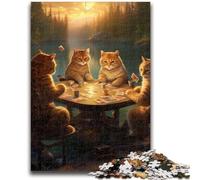 Jigsaw Puzzles for Teenagers 1000 Cats Play Poker Puzzles,Challenging Family Activity Games DIY Toy for Home Wall Decor Gifts (75x50cm)