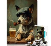 Jigsaw Puzzles for Teenagers 1000 Cattle Dog Smoking Teenager Puzzles,Challenging Game for Is Ideal As A Gift for The Whole Family 75x50cm
