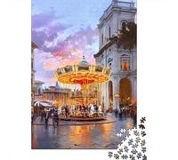 Jigsaw Puzzles for Teenagers 1000 Charming European Carousel Scene Adult Puzzles Hands-on Game Pattern Assembly Deal As Gifts for The Whole Family 38x26cm/1000pcs