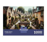 Jigsaw Puzzles for Teenagers 1000 Charming Village with River And Bridges Jigsaw Fun Games Perfect Decoration Deal As Gifts for The Whole Family 52x38cm/1000pcs