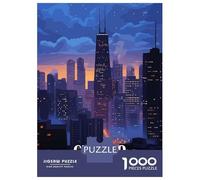 Jigsaw Puzzles for Teenagers 1000 Chicago Cityscape at Dusk Teenager Puzzles Relax Games Pattern Assembly Deal As Gifts for The Whole Family 38x26cm/1000pcs