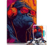 Jigsaw Puzzles for Teenagers 1000 Chimpanzee Wearing Headphones 1000 Piece Jigsaw,Family Activity Fun at Home Activities, Birthday Present,Travel Gifts (size 75x50cm)