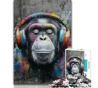 Jigsaw Puzzles for Teenagers 1000 Chimpanzee Wearing Headphones 1000 Pieces for Adults,Family Entertainment Toys with Matching Poster And Trivia Sheet 26x38cm