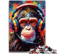 Jigsaw Puzzles for Teenagers 1000 Chimpanzee with Headphones Adult Puzzles,Stress Reliever Staycation Kill Time Parent-child Interaction (26x38cm)