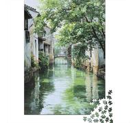 Jigsaw Puzzles for Teenagers 1000 Chinese Water Village Painting Adult Puzzles Hands-on Game Pattern Assembly Deal As Gifts for The Whole Family 38x26cm/1000pcs